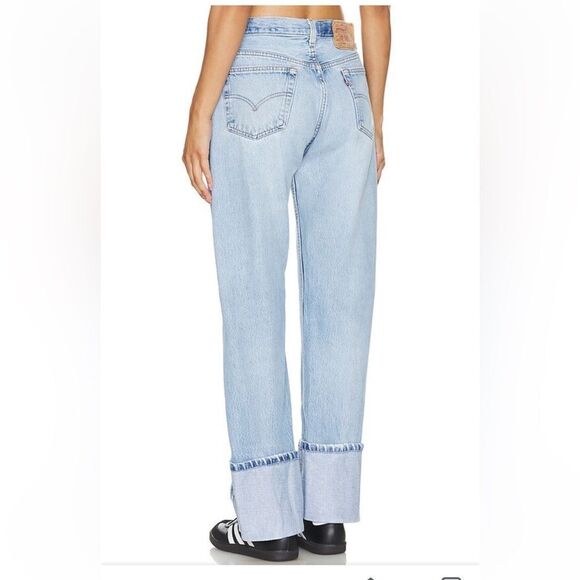 NWT Aligrace Levis jeans Cuffed Baggy Customs blue Light Wash Revolve $398 26 - Picture 3 of 13